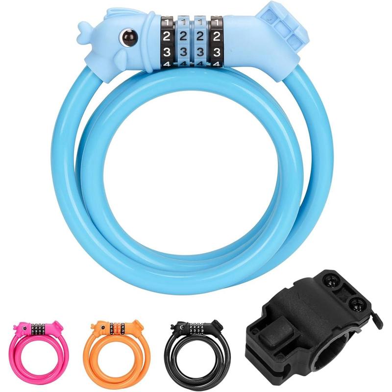 Bike Lock, 3.9 Feet 4-Digit Resettable Combination Password Anti-Theft Cable Lock, Cute Coiled Bike Lock with Mounting Bracket, Suitable for Bicycles, Electric Scooters, Ebikes (Black-10Mm)