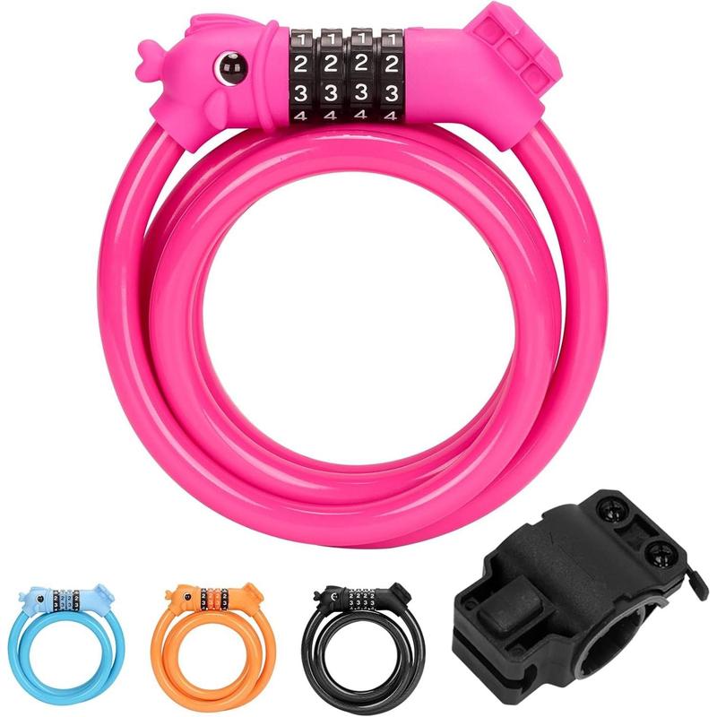 Bike Lock, 3.9 Feet 4-Digit Resettable Combination Password Anti-Theft Cable Lock, Cute Coiled Bike Lock with Mounting Bracket, Suitable for Bicycles, Electric Scooters, Ebikes (Black-10Mm)