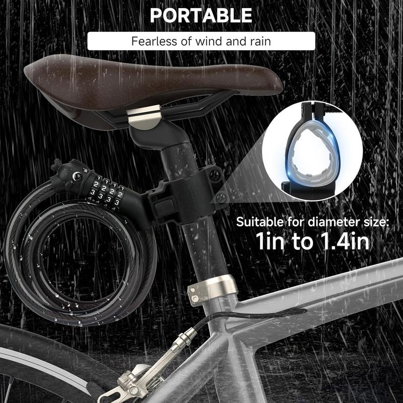 Bike Lock, 3.9 Feet 4-Digit Resettable Combination Password Anti-Theft Cable Lock, Cute Coiled Bike Lock with Mounting Bracket, Suitable for Bicycles, Electric Scooters, Ebikes (Black-10Mm)