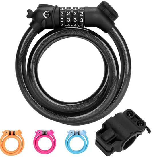 Dirtbike Lock, *Useable On Anything. * 3.9 Feet 4-Digit Resettable Combination Password Anti-Theft Cable Lock, Cute Coiled Bike Lock with Mounting Bracket, Suitable for Bicycles, Electric Scooters, Ebikes (Black-10Mm)